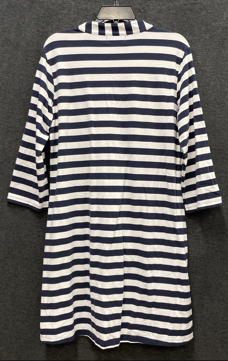 Duffield Lane Women's Navy Blue White Striped 3/4 Sleeve Tunic Knit Dress Sz XL