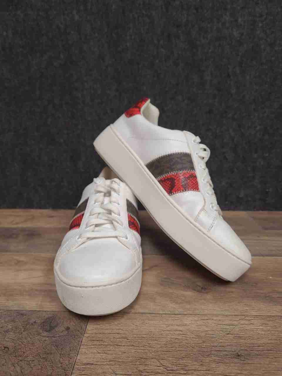 Michael Kors Poppy White Brown Red Snakeskin Platform Sneakers Women's Size 9M