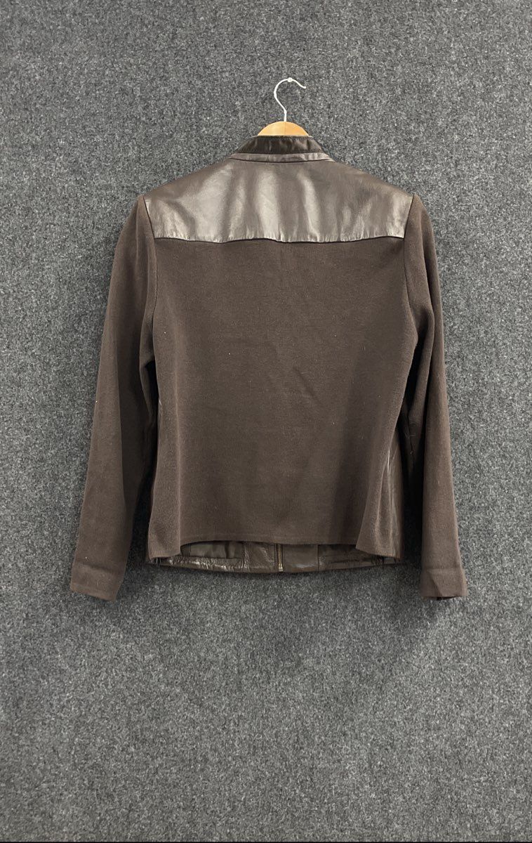 Nygard Women's Brown Leather Knit Hybrid Ruffle Trim Zip Up Jacket Sz L 14-16