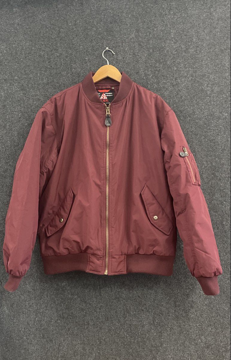 Spire Men's Burgundy Bomber Jacket Quilted Orange Lining MA-1 Style Size XL