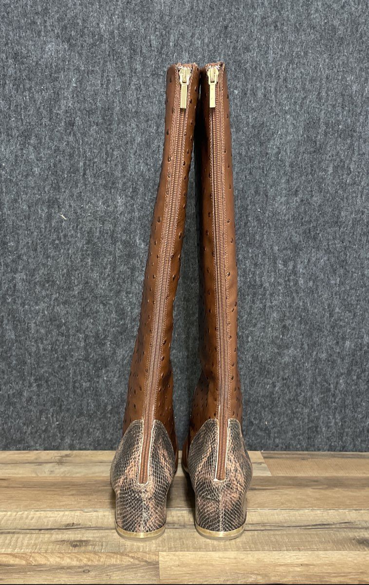 Juicy Couture Brown Ostrich Embossed Leather Tall Boots Women's Size 12W