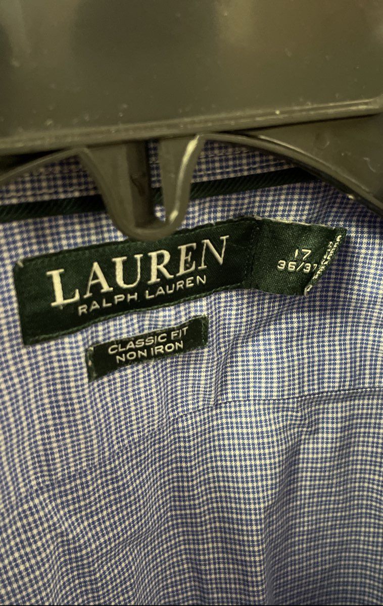 Lauren Ralph Lauren Men's Blue Plaid Classic Fit Non Iron Oxford Sz 17 36/37