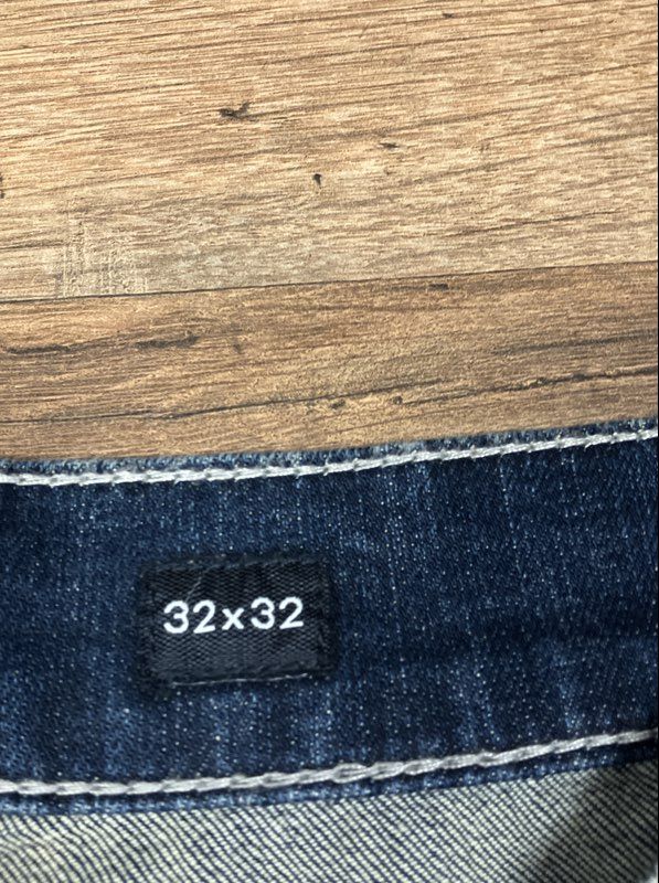 BKE Men's Aiden Straight Leg Blue Jeans Distressed Faded Whiskered Sz 32x32