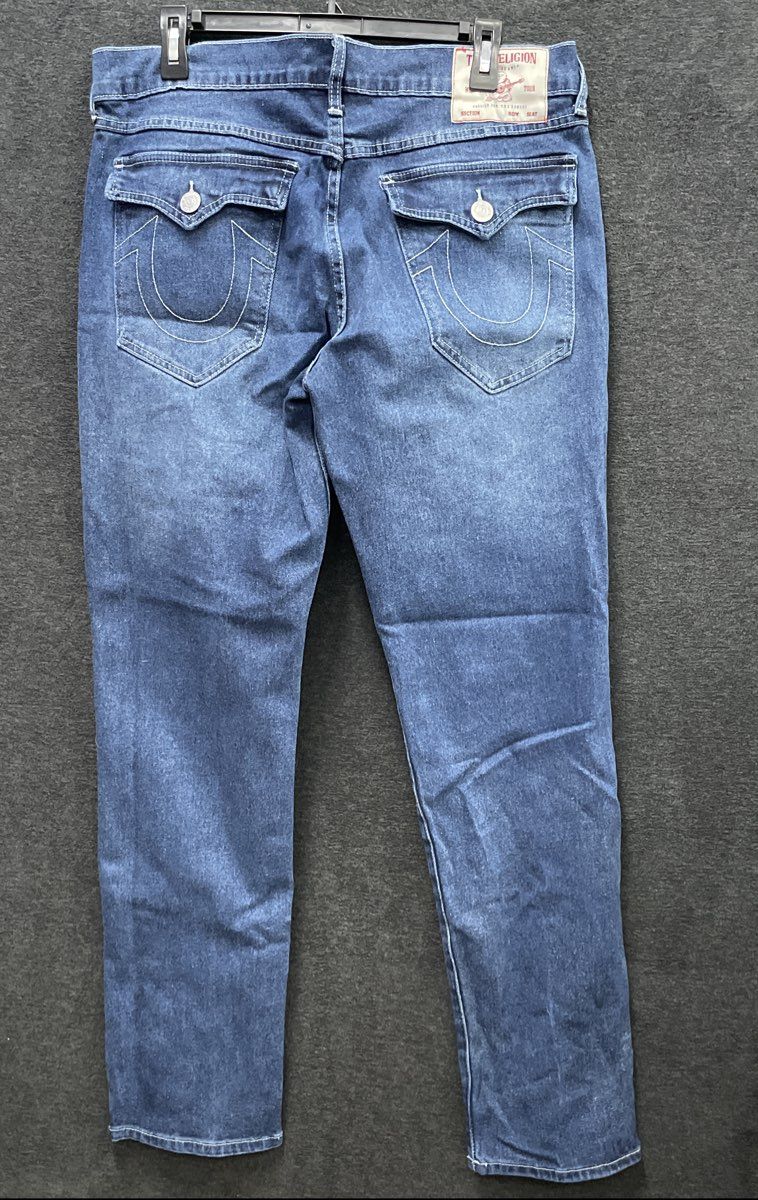 True Religion Men's Geno Relaxed Slim Jeans Blue Flap Pocket Size 34