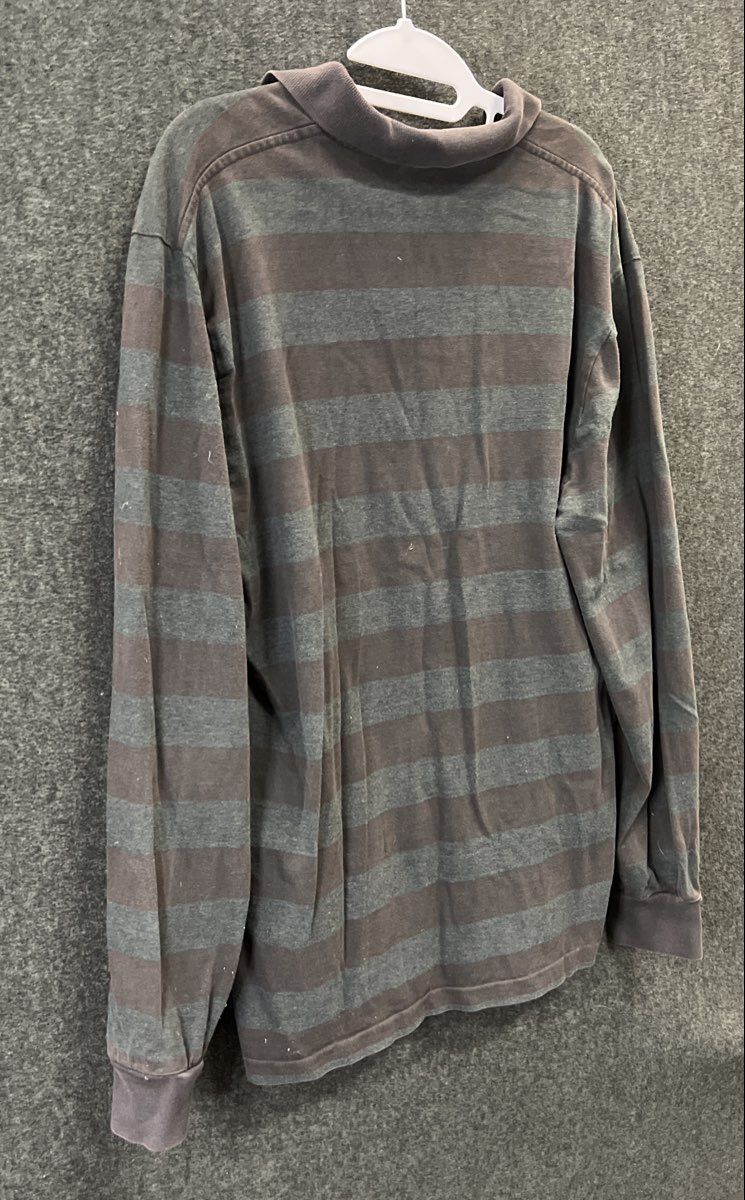 Polo Ralph Lauren Men's Charcoal Grey Striped Long Sleeve Polo Shirt Sz L