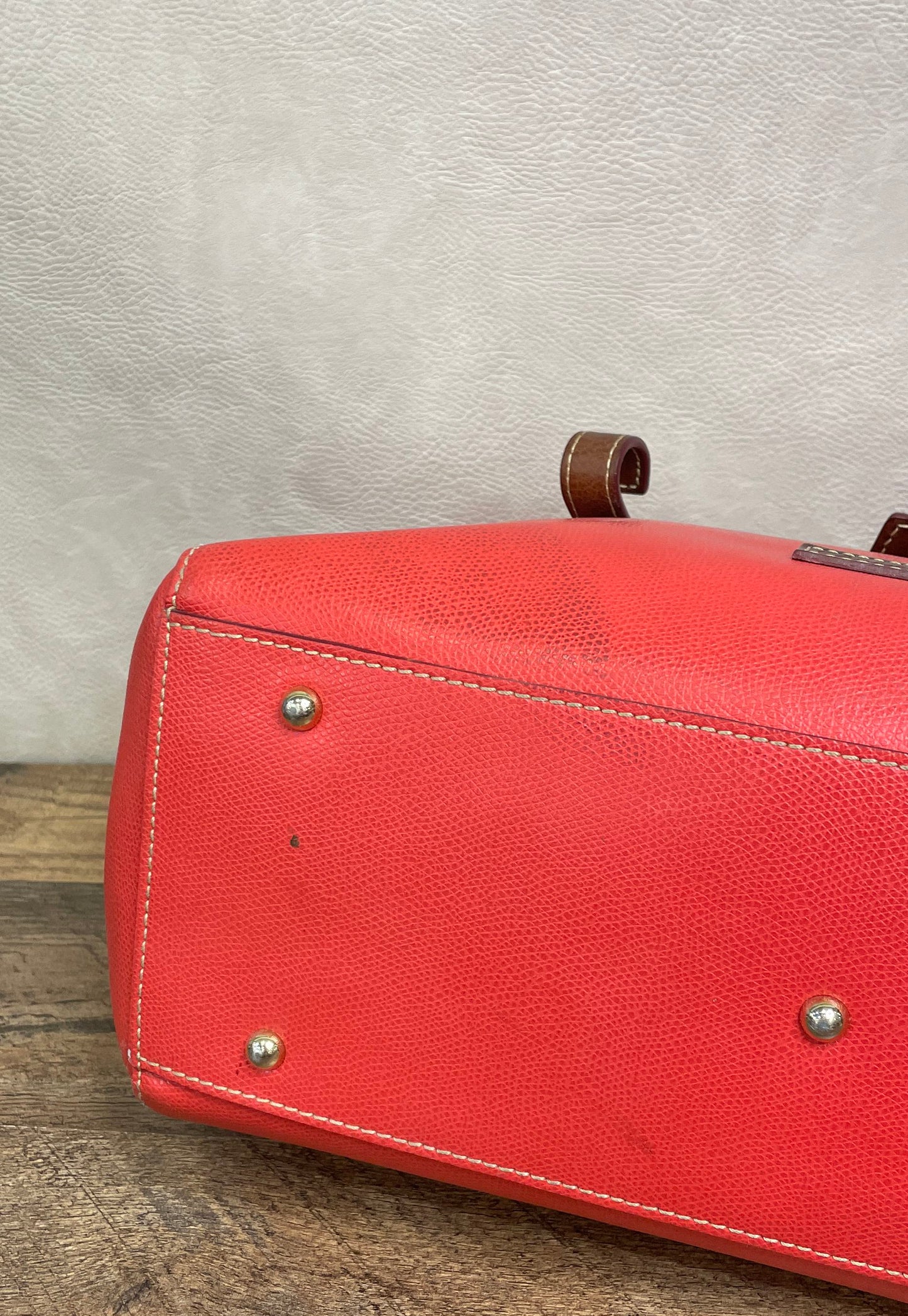 Dooney & Bourke Red Pebbled Leather Small Lexington Shopper Tote Gold Hardware