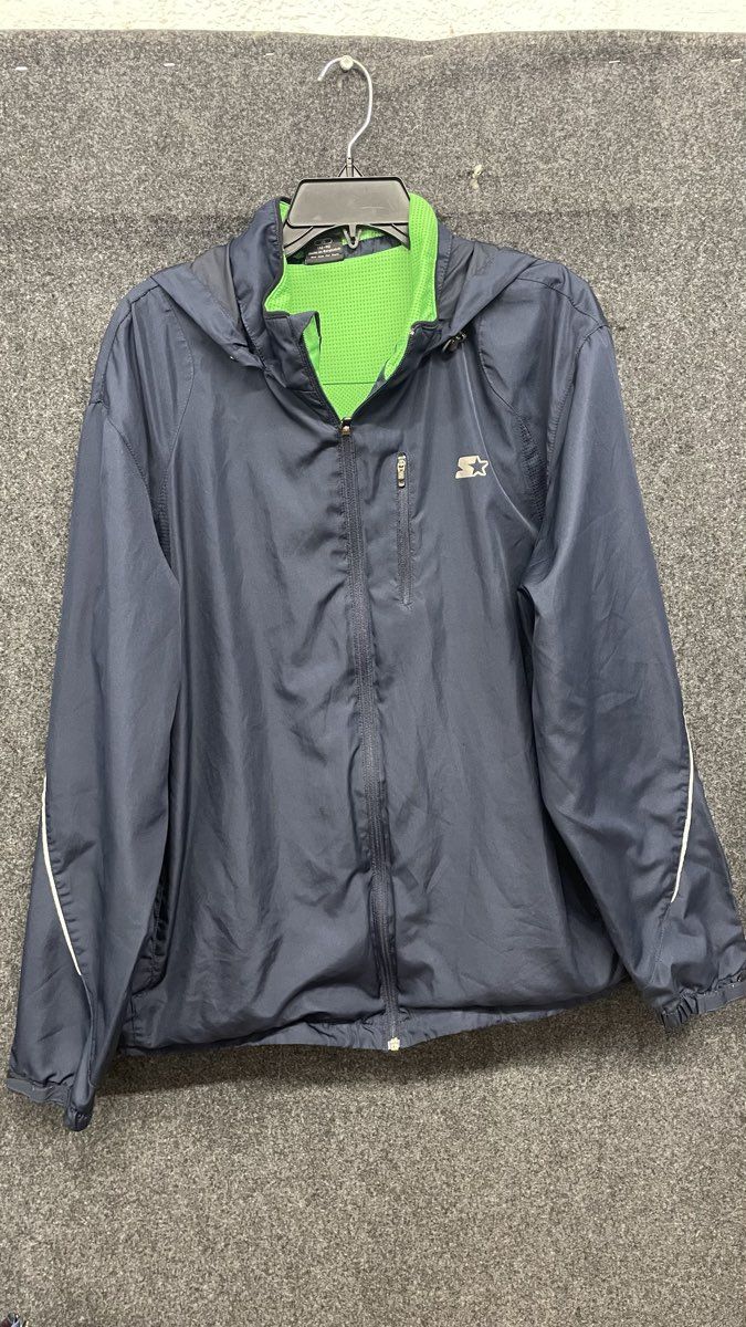 Starter Men's Navy Green Full Zip Hooded Vented Windbreaker Jacket Mesh Sz XL