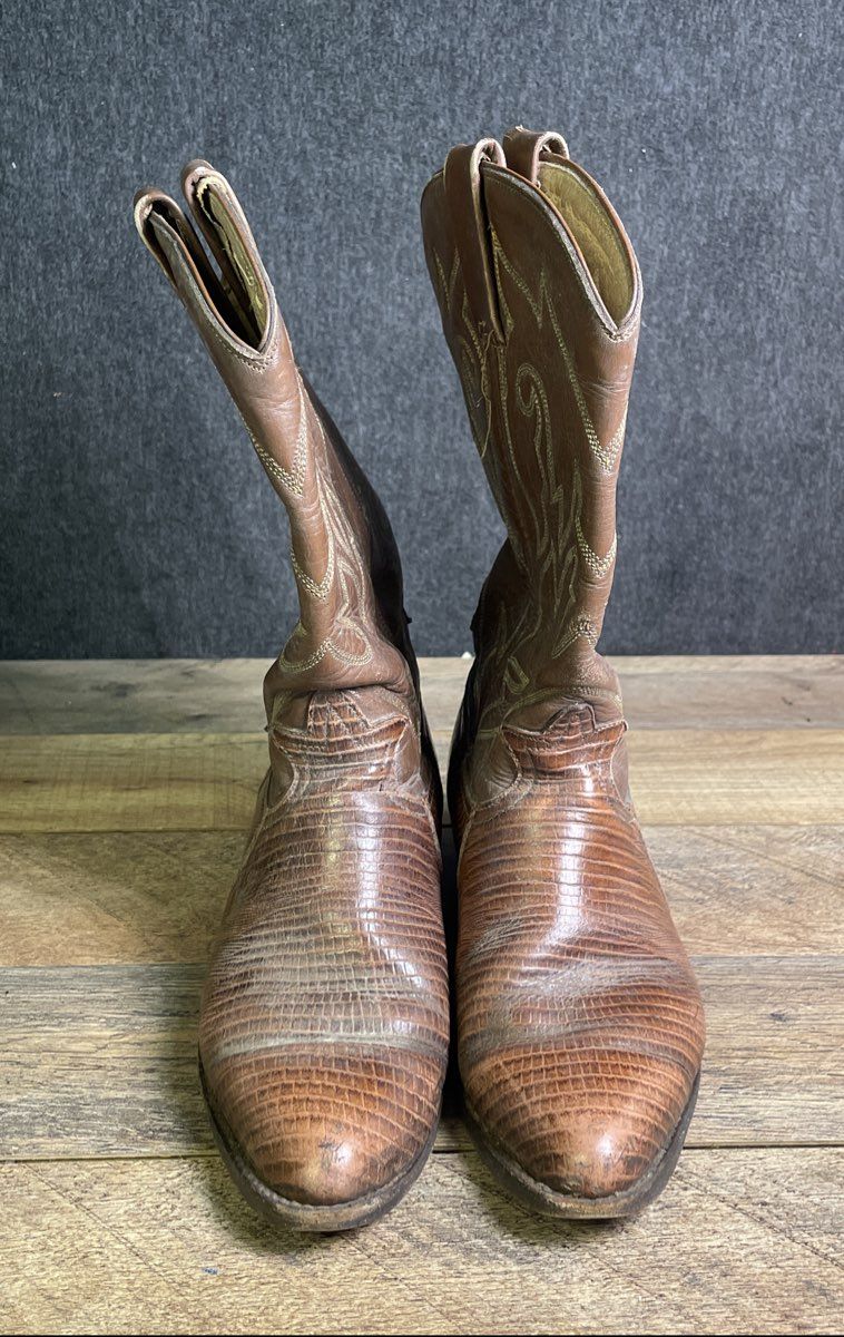 Go West Women's Brown Leather Lizard Print Western Cowboy Boots Size 37