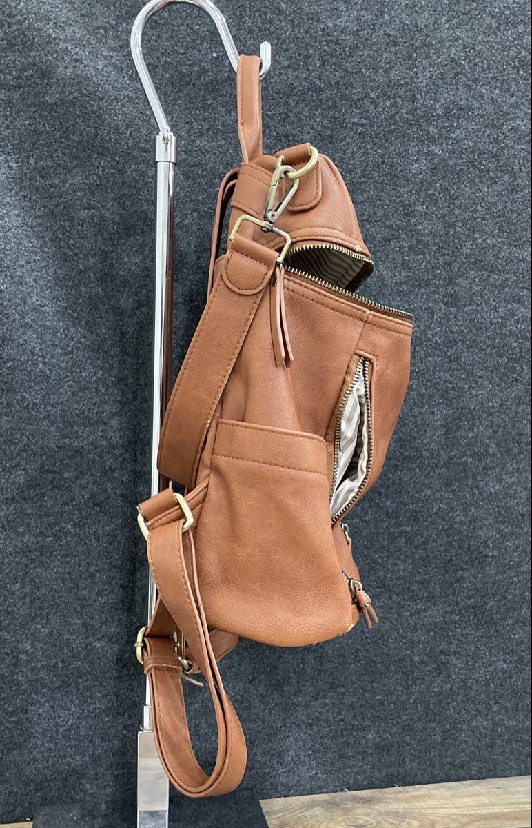 Miztique Brown Leather Convertible Backpack Shoulder Bag Gold Hardware