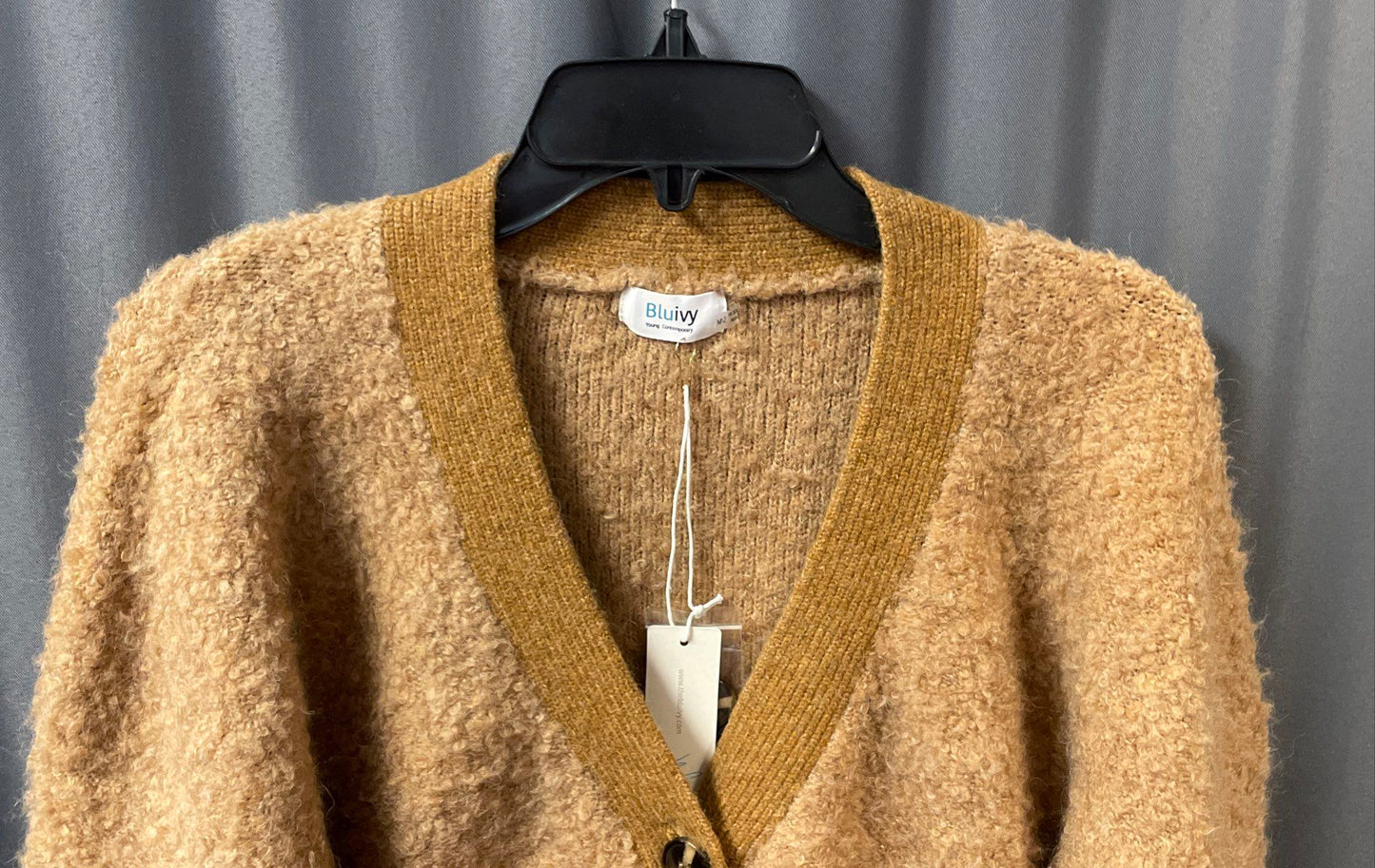 Bluivy Women's Caramel Wool Blend Boucle Button Front Cardigan NWT Sz S/M