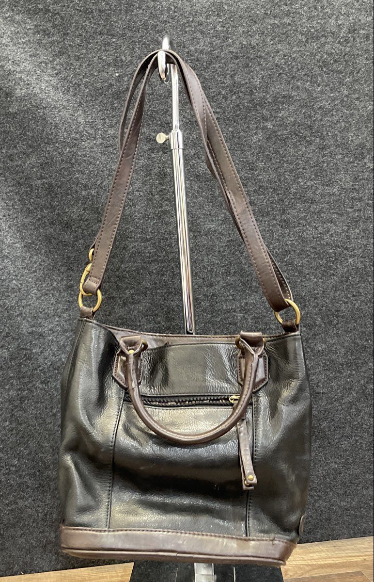 Tignanello Black Leather Satchel Shoulder Bag Brass Hardware