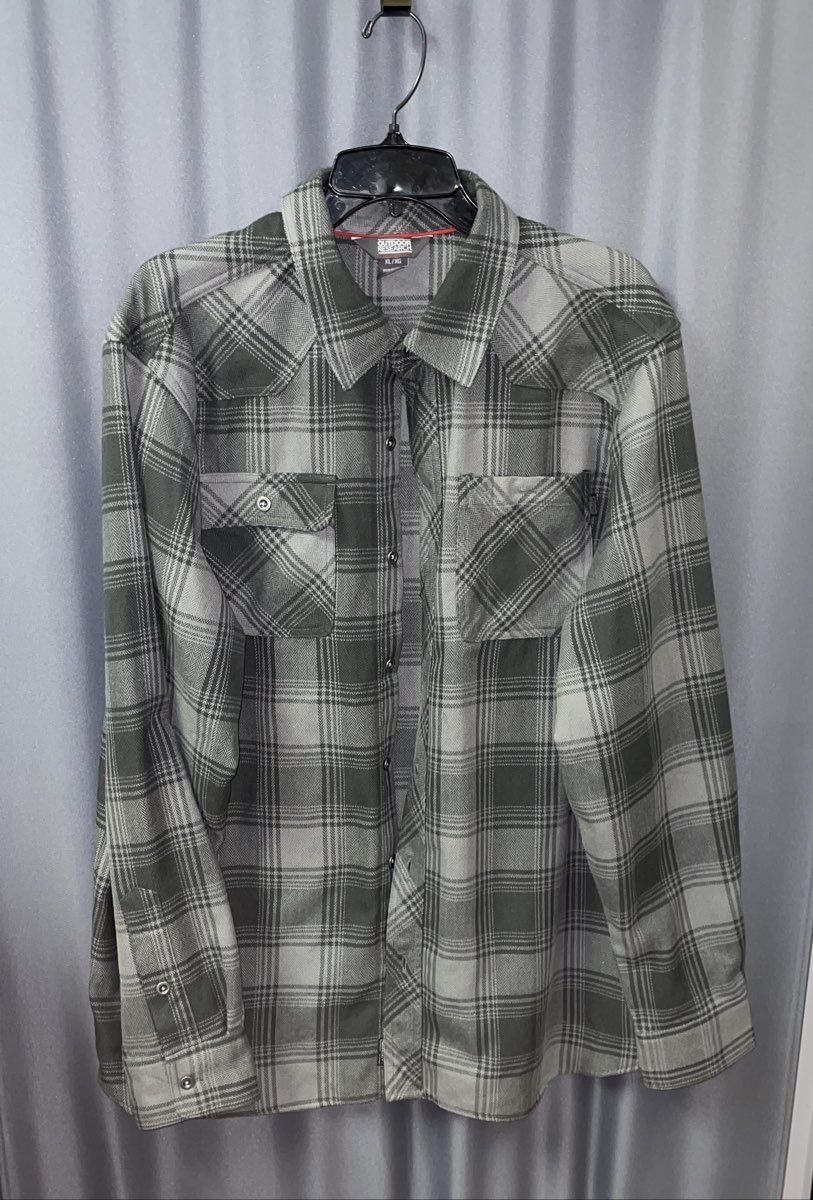 Outdoor Research Men's Grey Plaid Western Long Sleeve Button Up Shirt Size XL