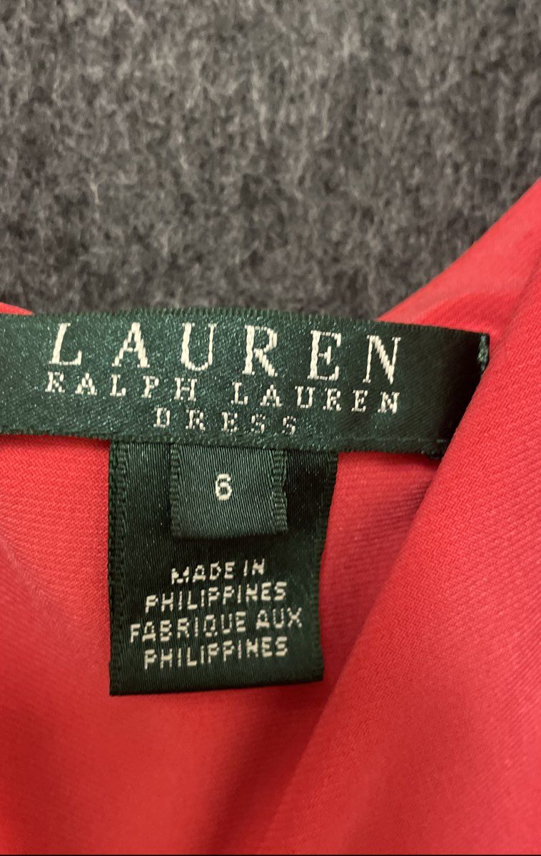 Lauren Ralph Lauren Women's Red Ruched Sleeveless V-Neck Sheath Dress Sz 6