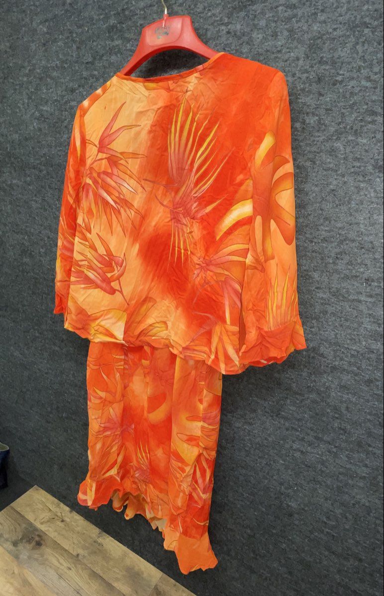Vintage Y2K Robbie Bee Women's Orange Tropical Ruffle Dress & Jacket Set NWT S