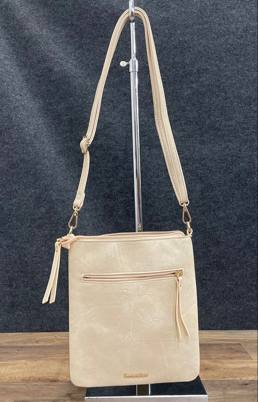 Montana West Tan Leather Crossbody Bag Gold Hardware Purse 13x10