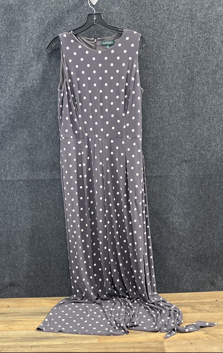 Lauren Ralph Lauren Women's Brown Polka Dot Sleeveless Wide Leg Jumpsuit Sz 12