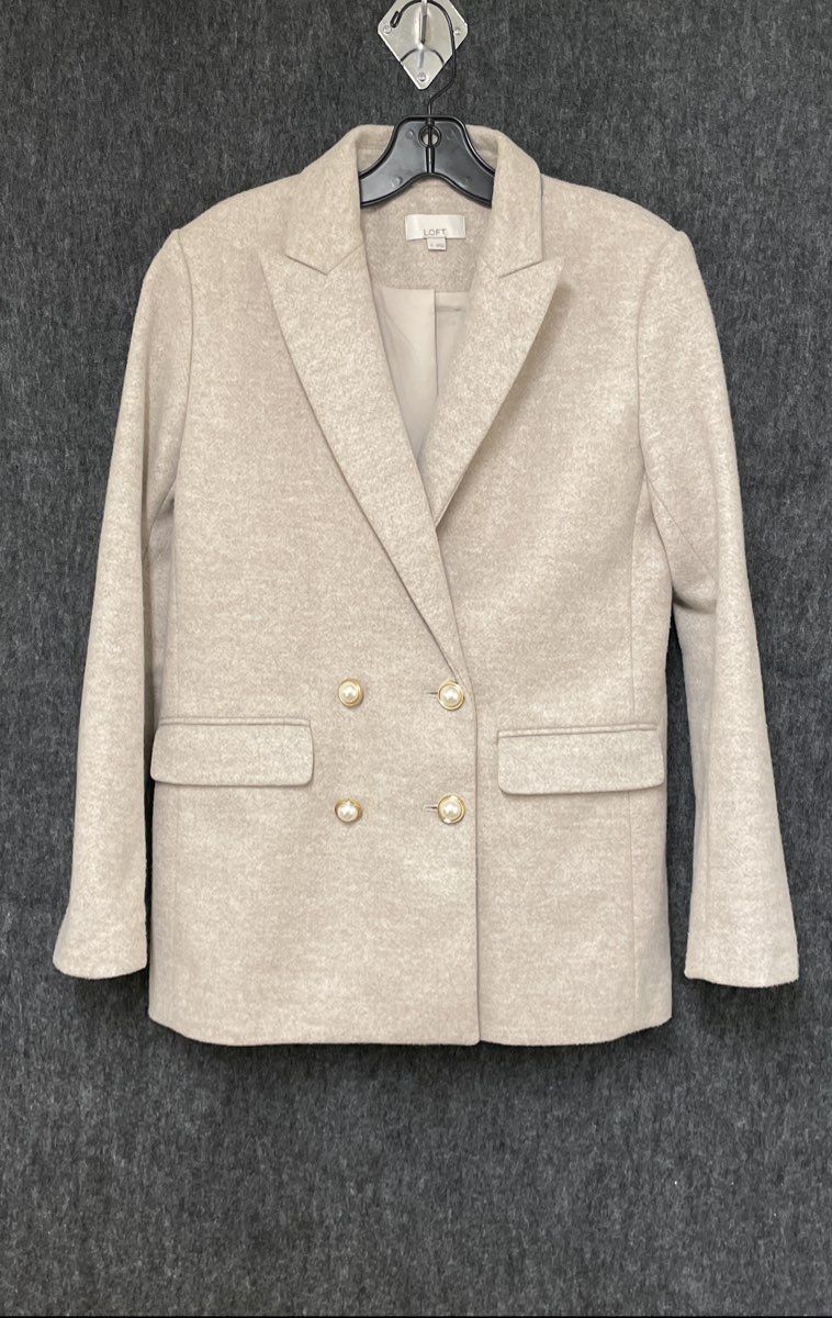 LOFT Women's Cream Double Breasted Blazer Jacket Pearl Buttons Sz 0
