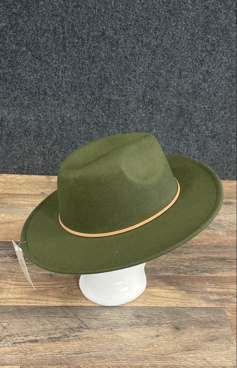 Women's Wide Brim Fedora Hats Lot of 2 Brown Olive Green Polyester Felt Size 57