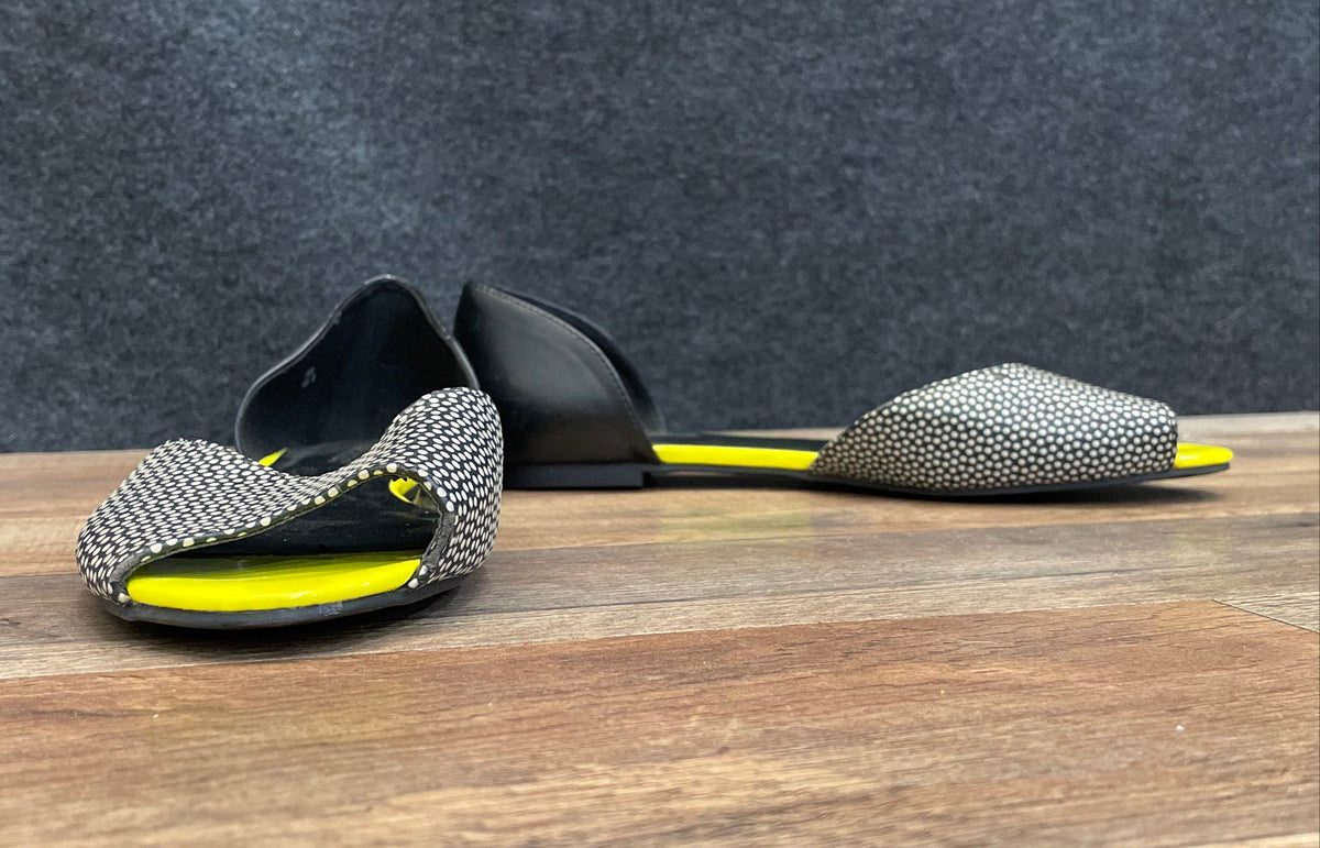 Shoedazzle Black Yellow Polka Dot D'Orsay Peep Toe Flats Size 9
