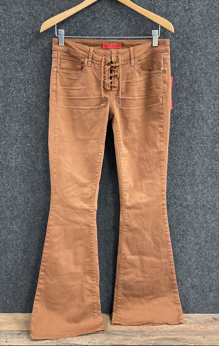 Articles of Society Women's Brown Lace Up Flare Jeans Size 28 NWT