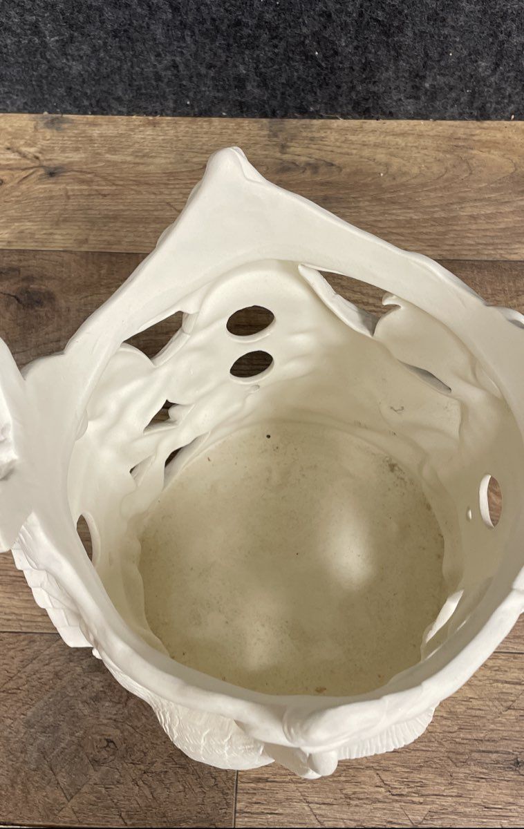 Vintage Bisque Ceramic Votive Candle Holder Birdhouse Birds Branches Openwork