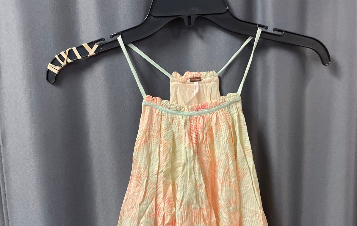 Free People Women's Peach Green Dotted Ruffle Halter Blouse Rayon Top Sz S