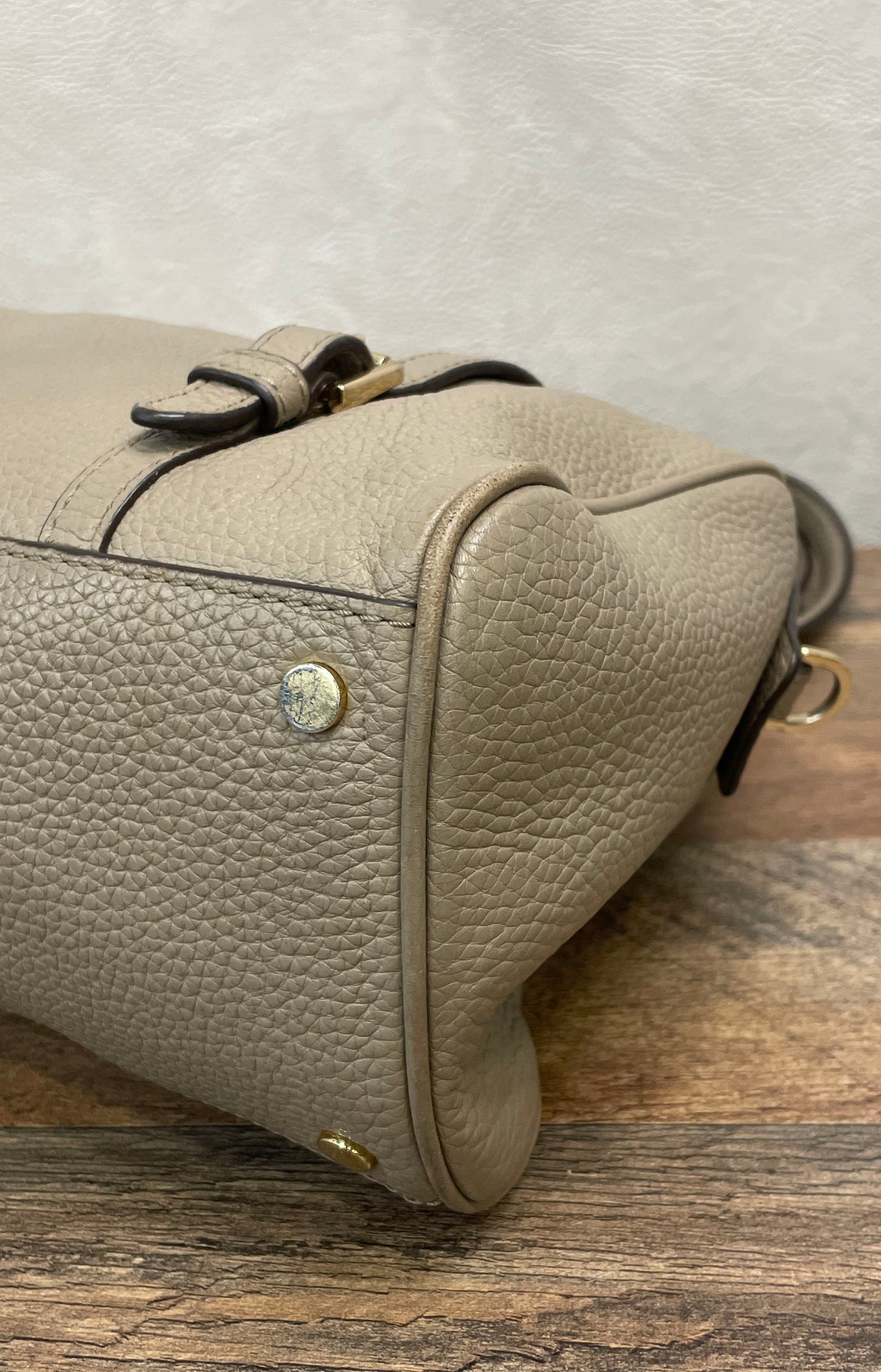 Michael Kors Taupe Pebbled Leather Satchel Shoulder Bag Gold Hardware