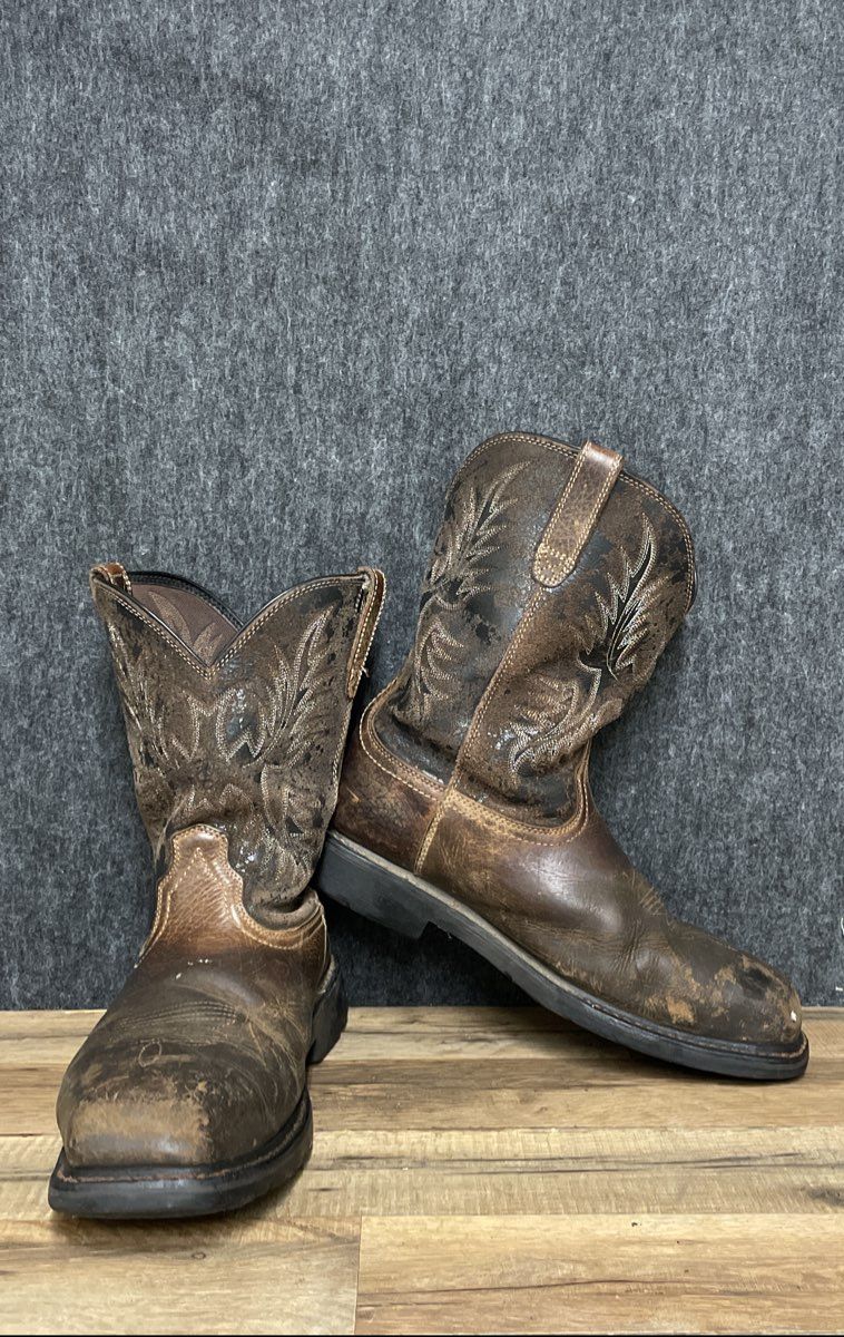 Ariat Groundbreaker Steel Toe Brown Leather Western Work Boots Men's Size 14 EE
