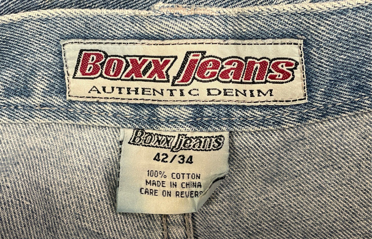 Vintage Y2K Boxx Jeans Men's Light Wash Carpenter Denim Embroidered Size 42x34
