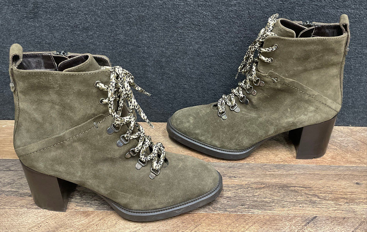 Aquatalia Olive Green Suede Lace Up Ankle Boots Women's Size 9.5M