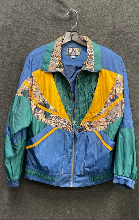 Vintage 90s River Edge Colorblock Geometric Windbreaker Jacket Sz S