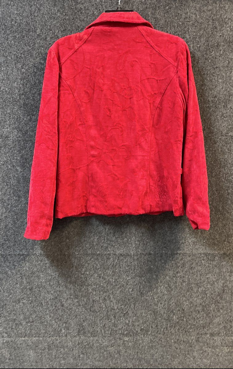 Christopher & Banks Women's Red Textured Floral Full Zip Collared Jacket Sz M