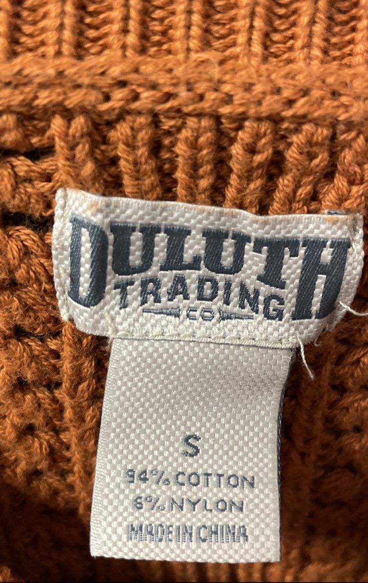 Duluth Trading Co. Women's Orange Ribbed Knit Cotton Blend Sweater Sz S