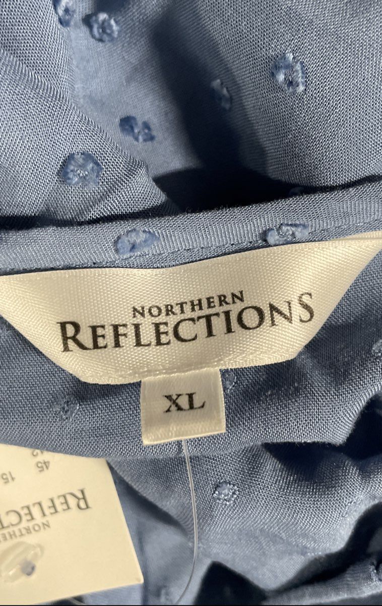 Northern Reflections Women's Blue Rayon Swiss Dot Tiered Hem Blouse Sz XL NWT