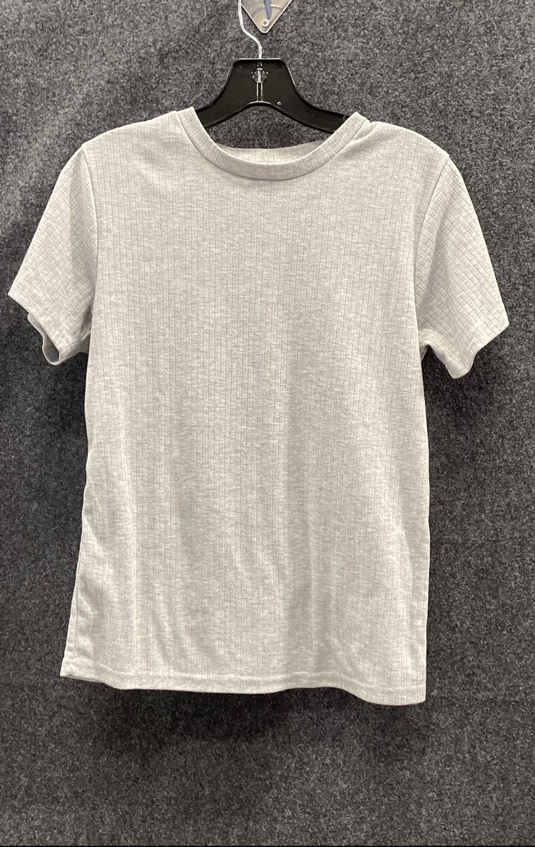 Calvin Klein Women's Heather Grey Ribbed Short Sleeve Crewneck Top Sz L 14/16