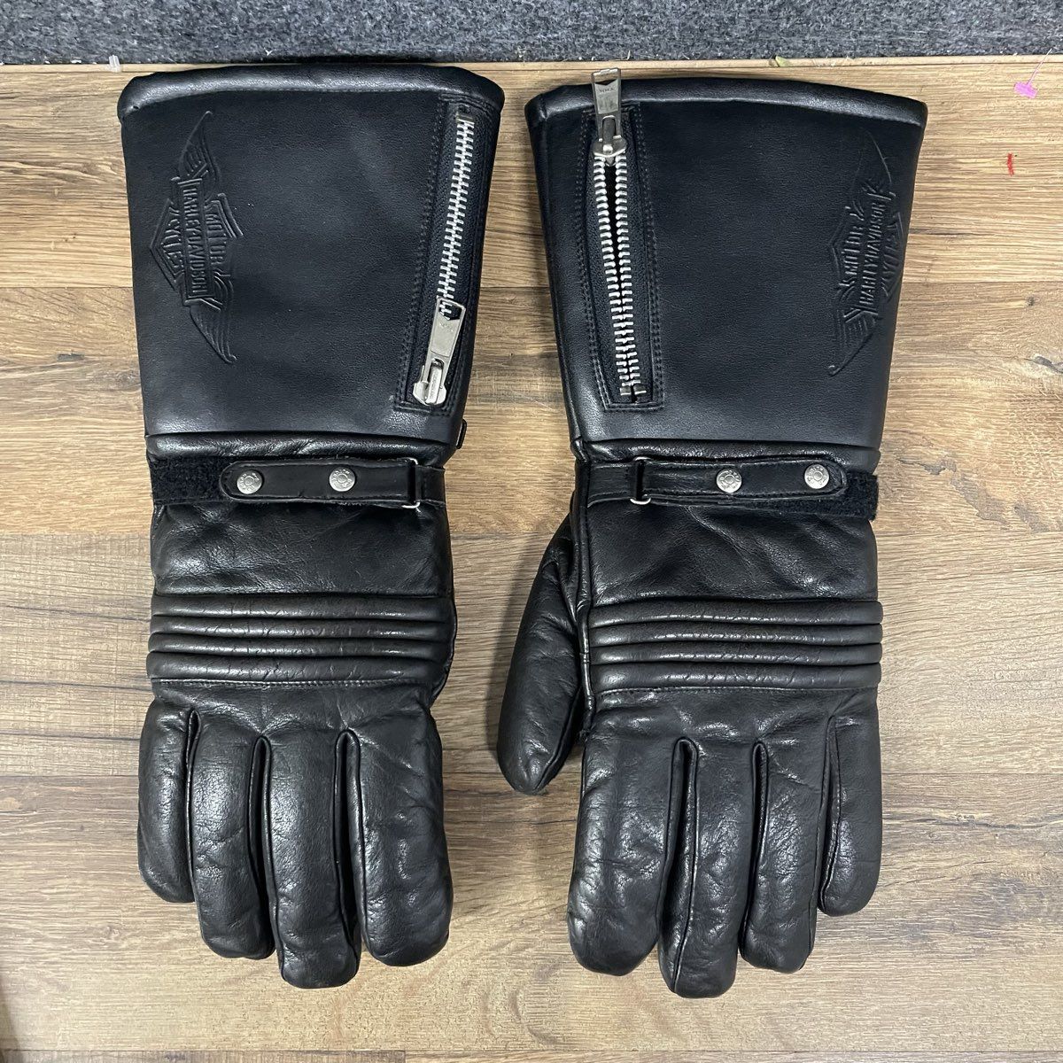 Vintage Harley Davidson Leather Gauntlet Motorcycle Gloves Zip Liners Sz S