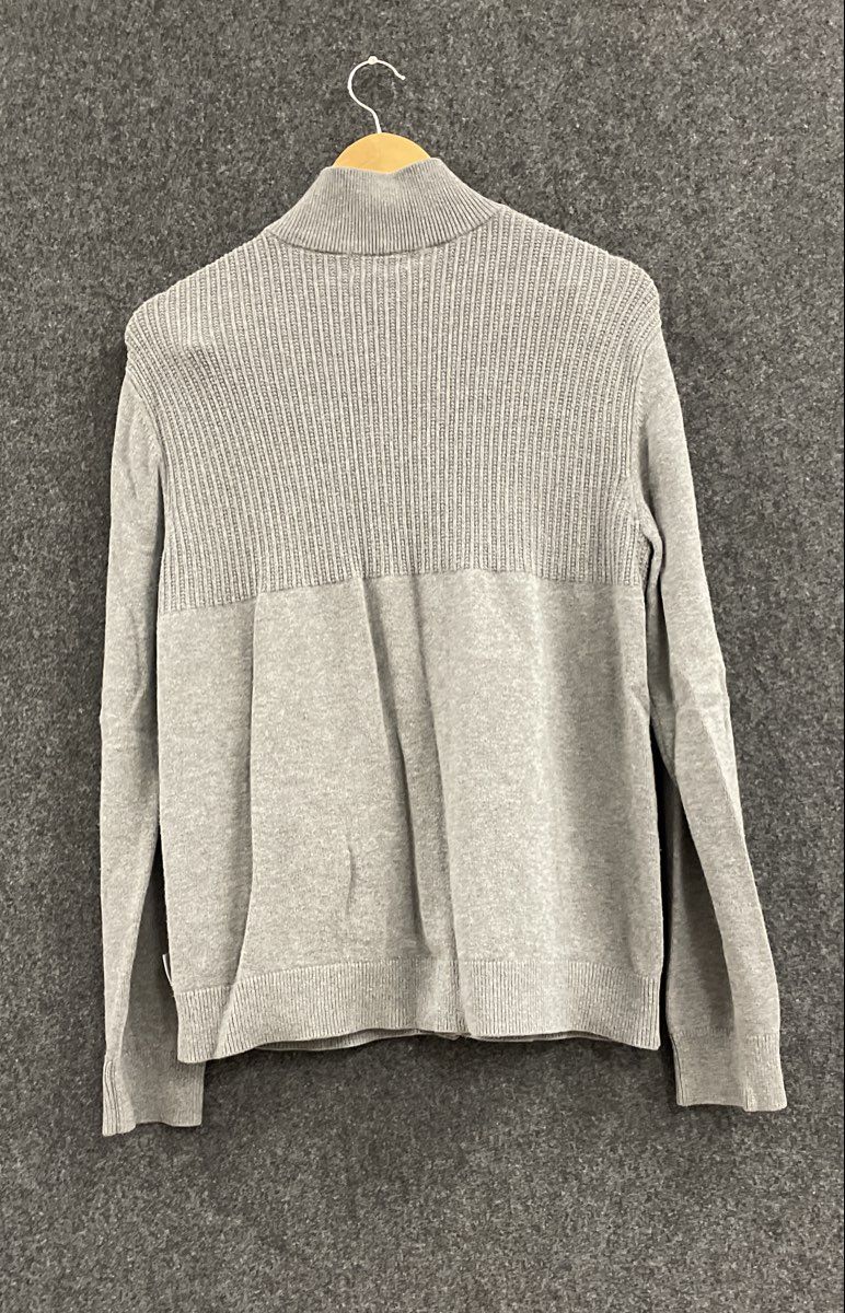 Calvin Klein Men's Gray Full Zip Mock Neck Ribbed Knit Sweater Jacket Sz S