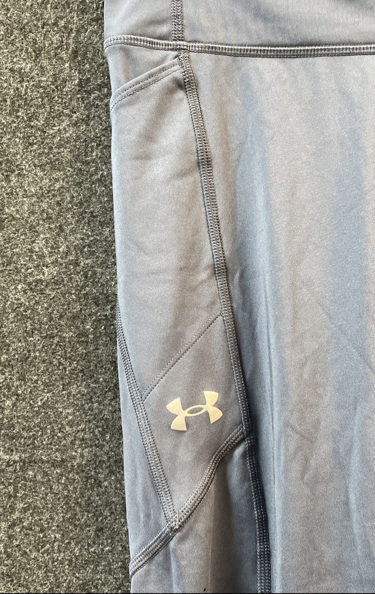 Under Armour Women's Fitted Perforated Leggings Slate Blue Side Pockets Sz L