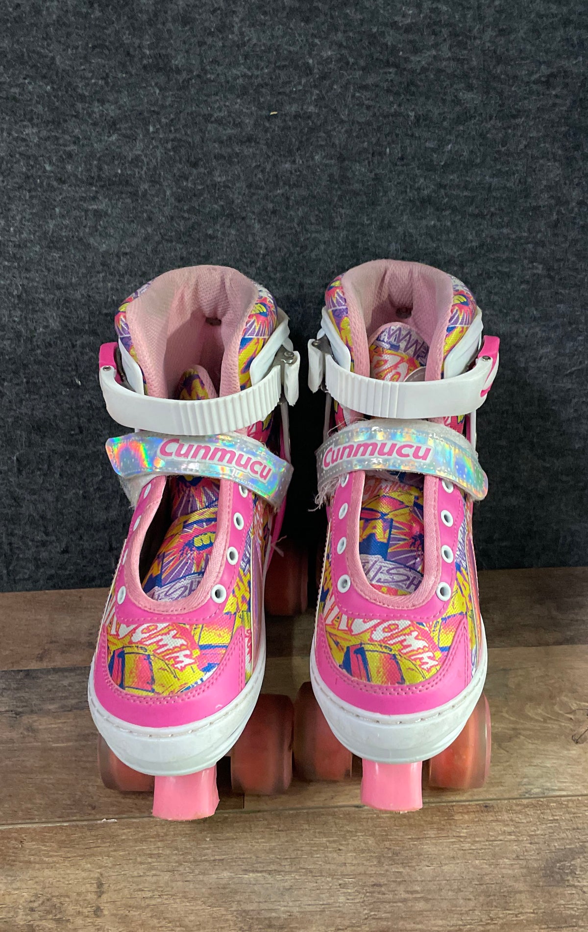 Cunmucu Girls Pink Pop Art Light Up Adjustable Quad Roller Skates Youth Size