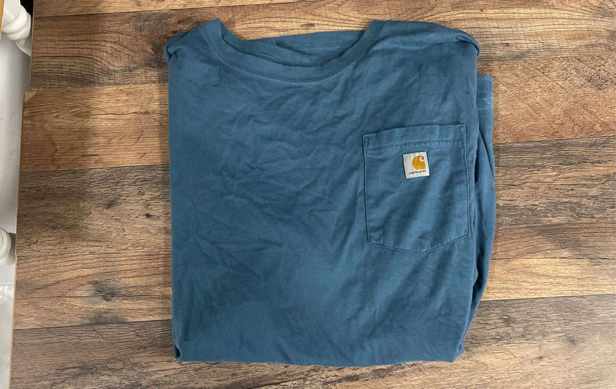 Carhartt Men's Blue Relaxed Fit Short Sleeve Pocket T-Shirt Back Logo Sz 2XL