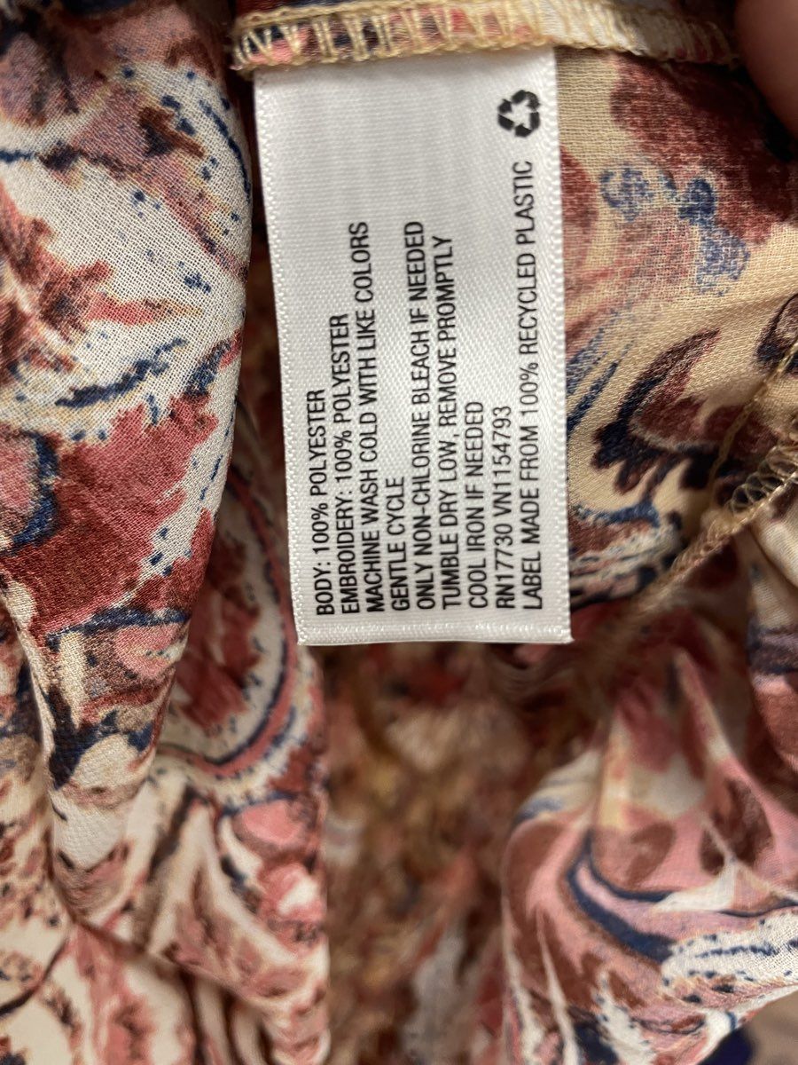 Knox Rose Women's Red Pink Multi Tiered Boho Paisley Embroidery Midi Dress Sz M