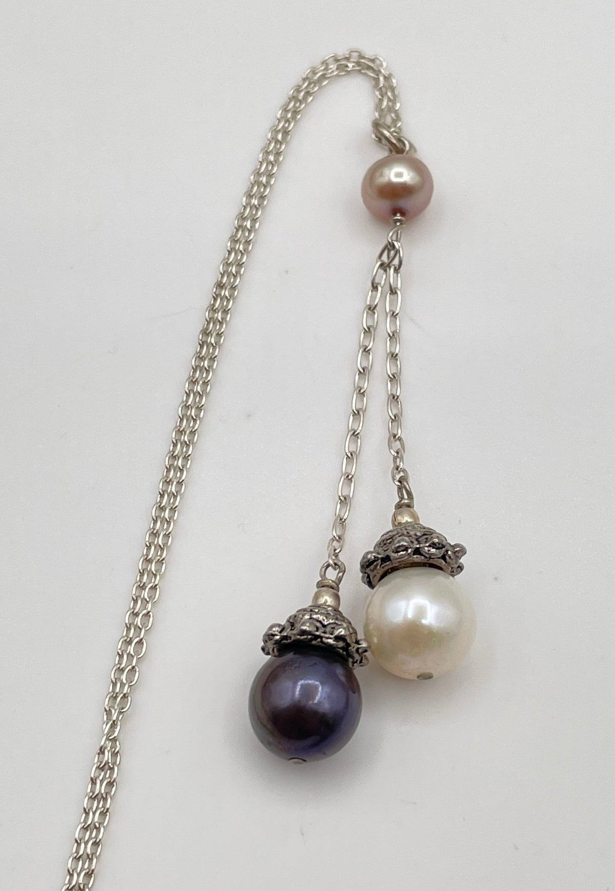 925 Sterling Silver Pink, White & Gray Pearl Lariat Necklace 6g