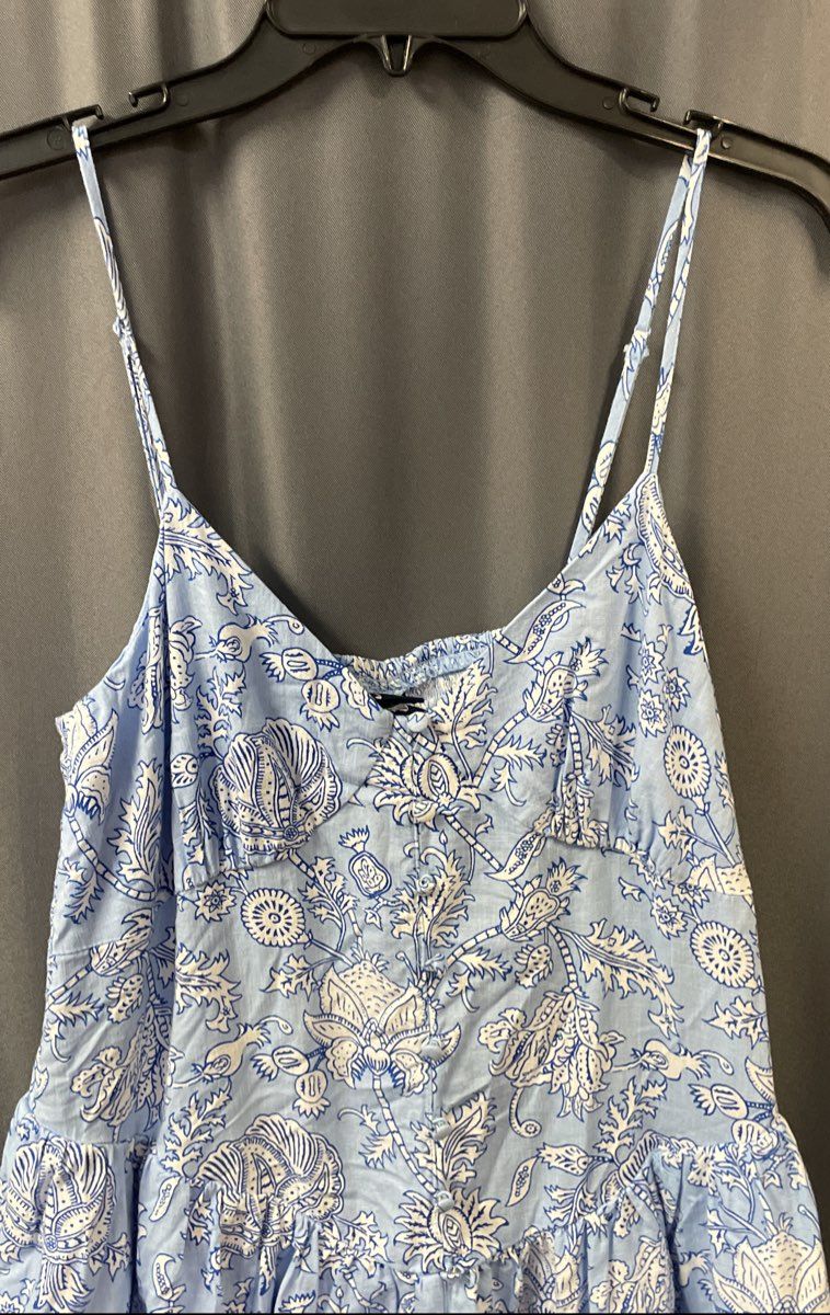 Roller Rabbit Women's Blue White Floral Pattern Button Down Strappy Dress Sz M