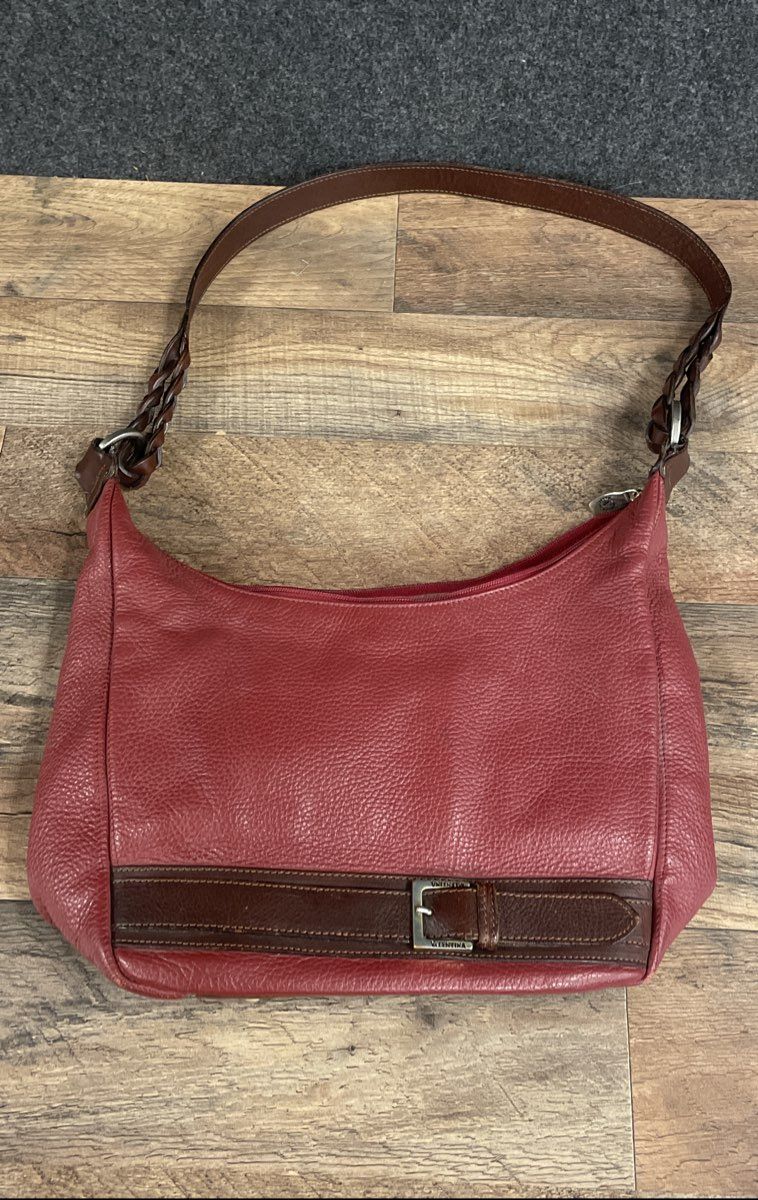 Vintage Valentina Red Pebbled Leather Hobo Shoulder Bag Made in Italy