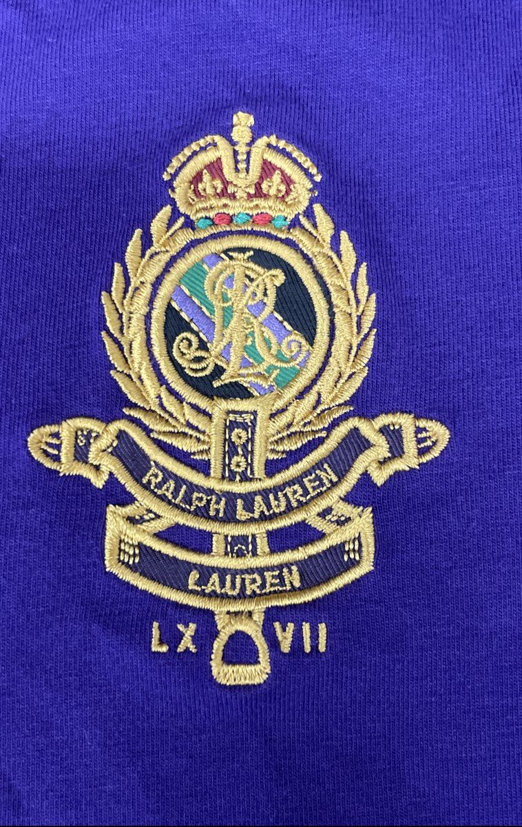 Lauren Ralph Lauren Women's Purple Knit Polo Dress Embroidered Gold Crest Sz S