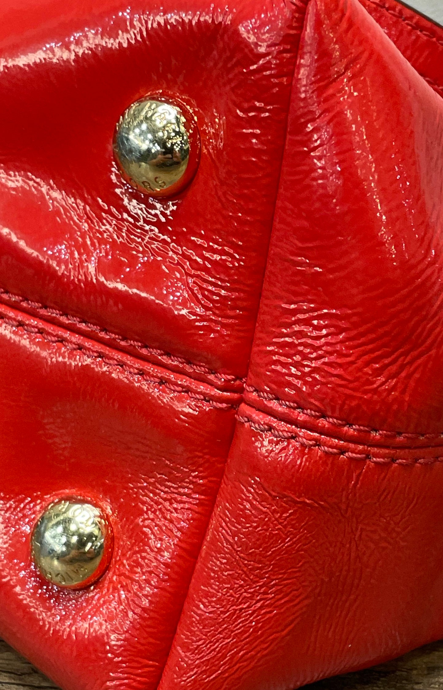 Michael Kors Red Patent Leather Jet Set Chain Tote Bag Gold Hardware