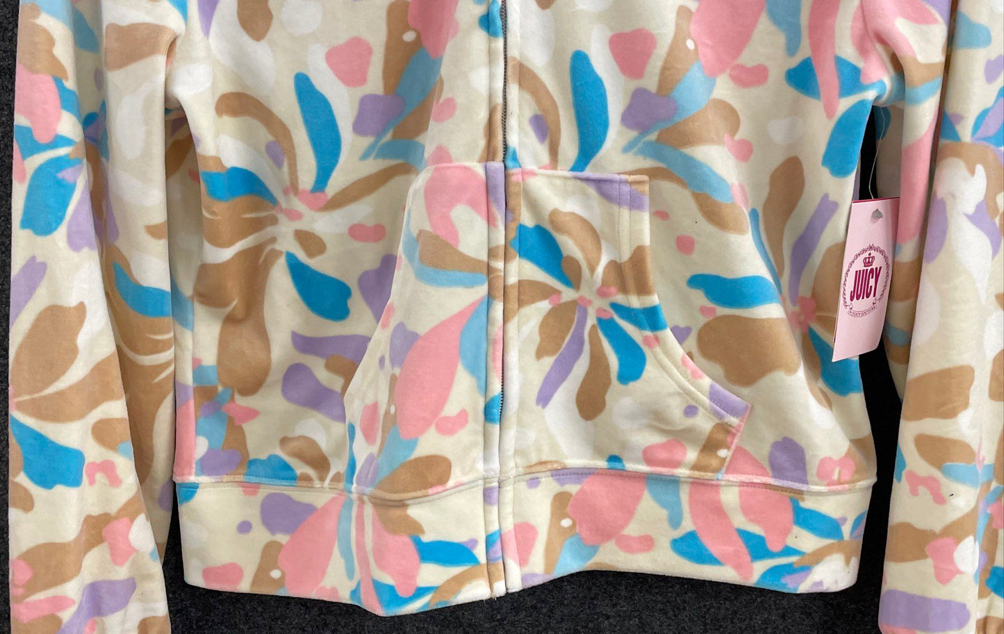Juicy by Juicy Couture Women's Firework Floral Pebble Velour Hoodie Sz L NWT