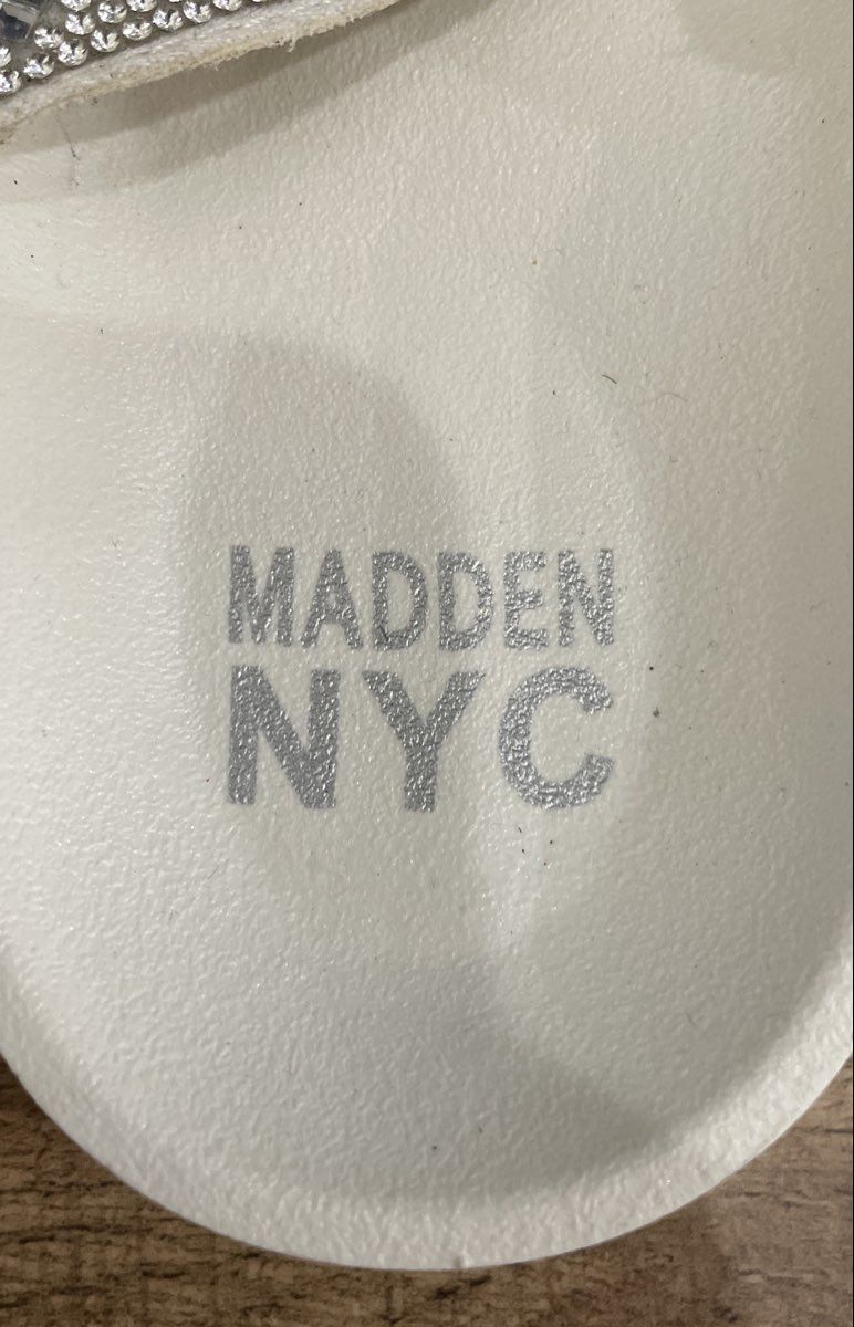 Madden NYC White Rhinestone Double Strap Footbed Slide Sandals Women's Size 8