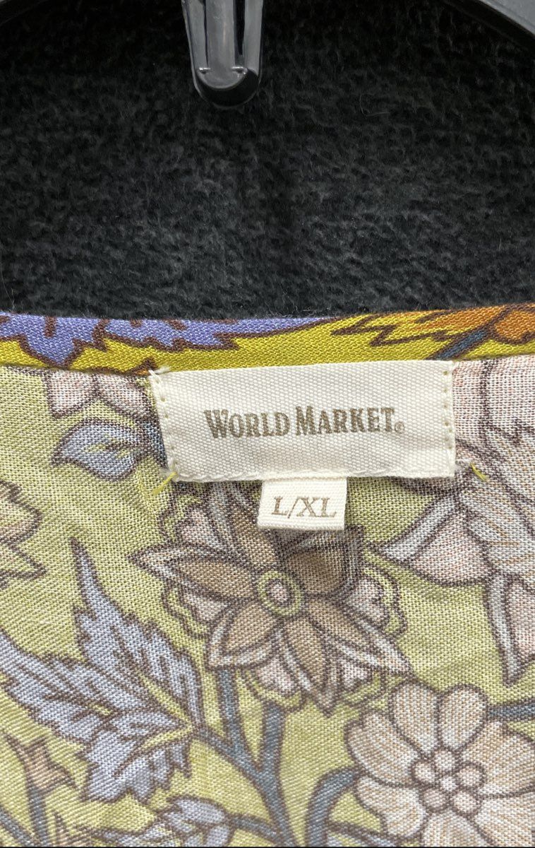 World Market Women's Boho Floral Maxi Dress Yellow Rayon V-Neck Tassel Sz L/XL