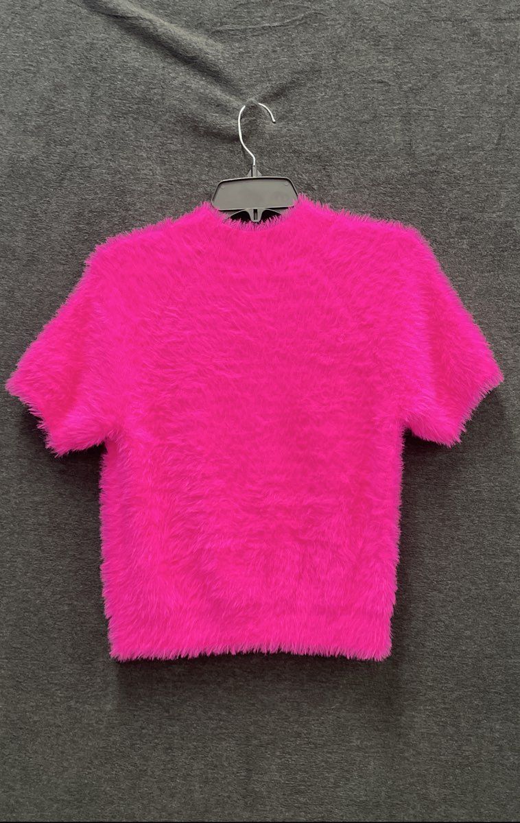 Pilcro Women's Hot Pink Fuzzy Eyelash Knit Short Sleeve Sweater Top Size M